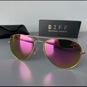 Diff Cruz Aviator Sunglasses - gold & pink mirror